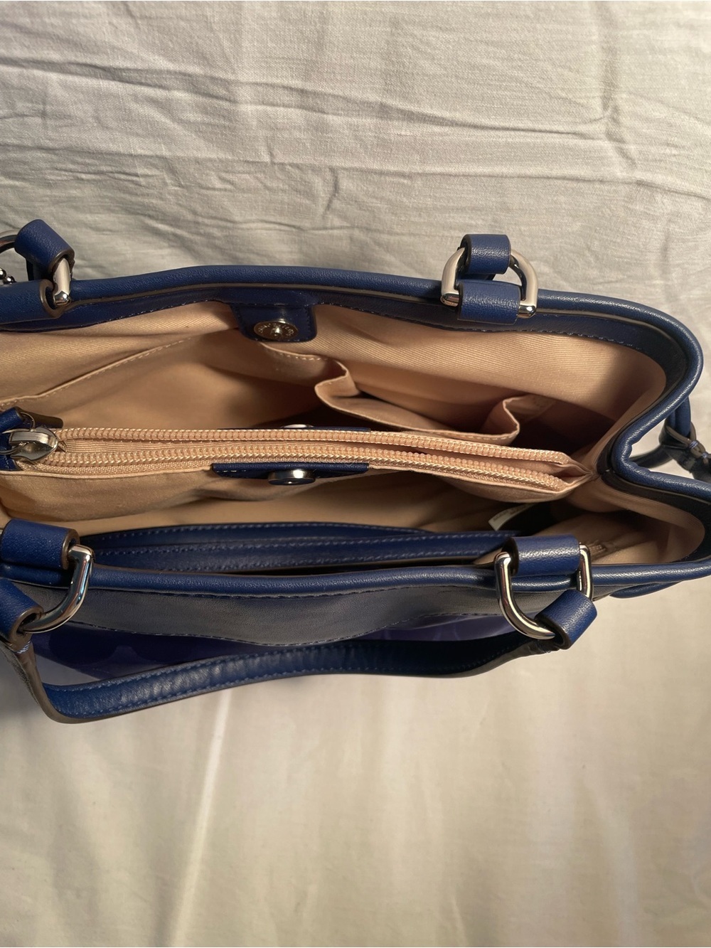 Coach Blue Signature Shoulder Purse / Hand Bag with Leather Trim - Picture 6 of 15